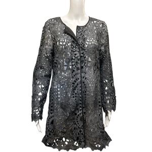 Picadilly Elegant Washed Blue Lace Long Line Sleeve Snap Closure Jacket Size S